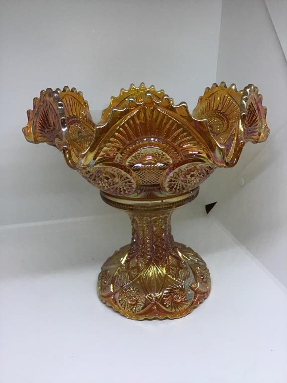 Carnival bowl with stand.  Marigold.  9 inches.