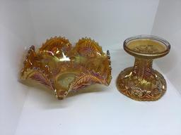 Carnival bowl with stand.  Marigold.  9 inches.