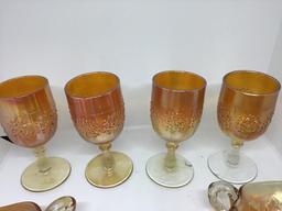 4 orange tree 5” goblets, 3 nappies