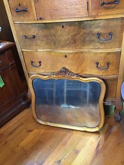 Antique burled maple chest of drawers with mirror