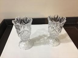 Fancy glass bowl, compote, candle holders