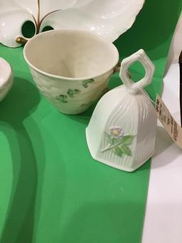 Belleek bell and cup, Wedgewood demitasse cup