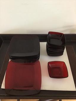 14 Ruby red plates and 10 berry bowls.