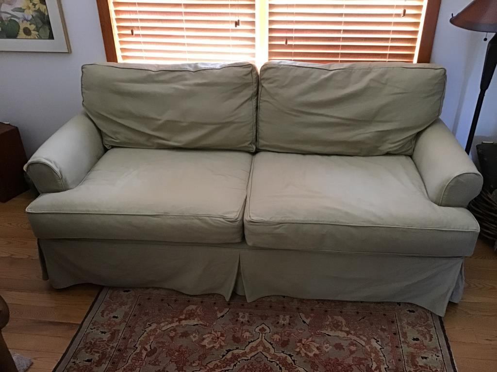 Jacqueline Smith slipcover sofa All covers removable for cleaning.