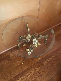 22 inch glass top table with ornate  metal base