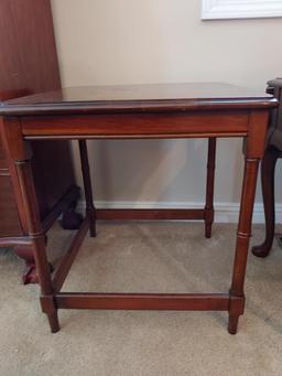 Square mahogany end table. 21 tall x 19 square