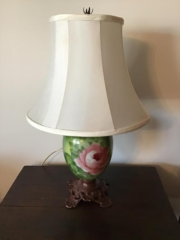 Hand Painted Table Lamp. 22 Inches. Iron Base