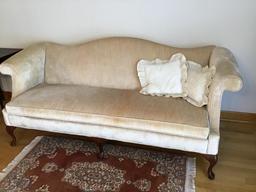 Camelback Sofa, Queen Anne Legs.