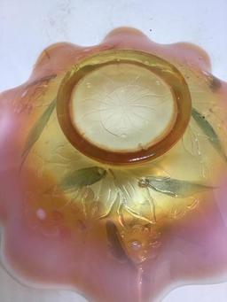 Fenton Opalescent 9 Inch Hand Painted Bowl