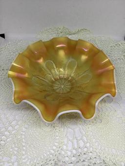 Fenton Nine Inch Ruffled Bowl, Footed