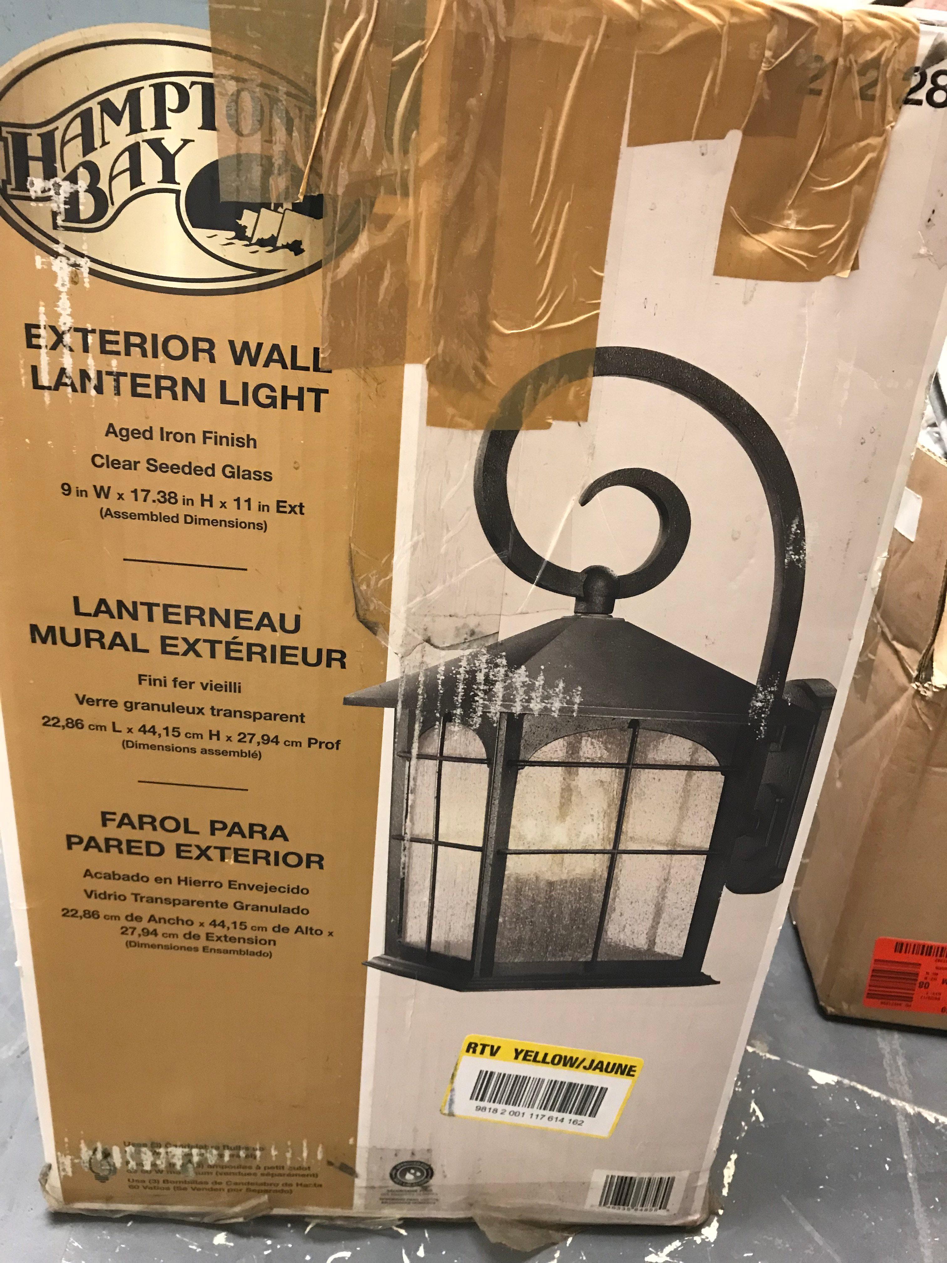 Hampton Bay Outdoor Lanterns. Wall-mount 3-light Outdoor Aged Iron Lantern