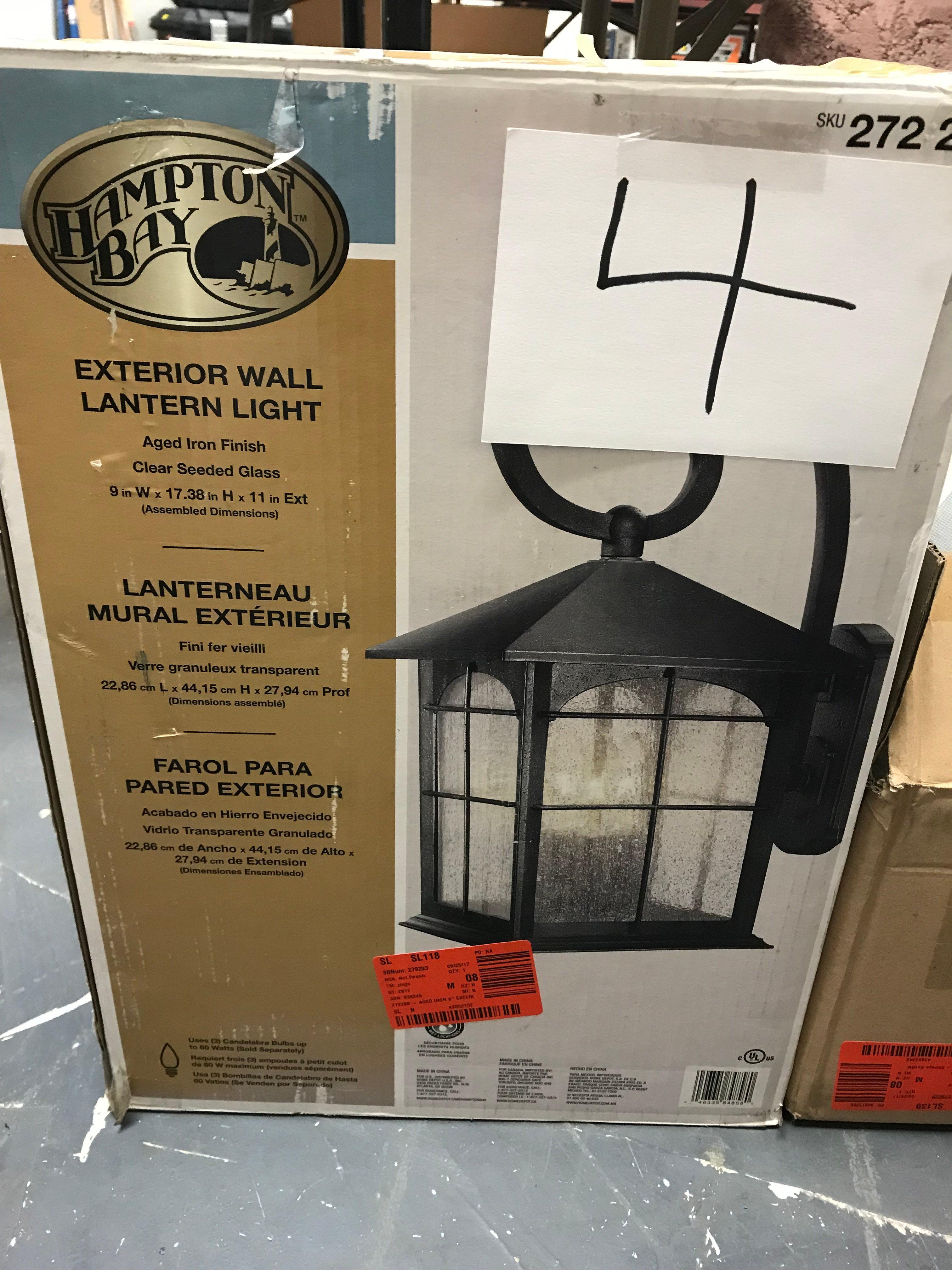 Hampton Bay Outdoor Lanterns. Wall-mount 3-light Outdoor Aged Iron Lantern