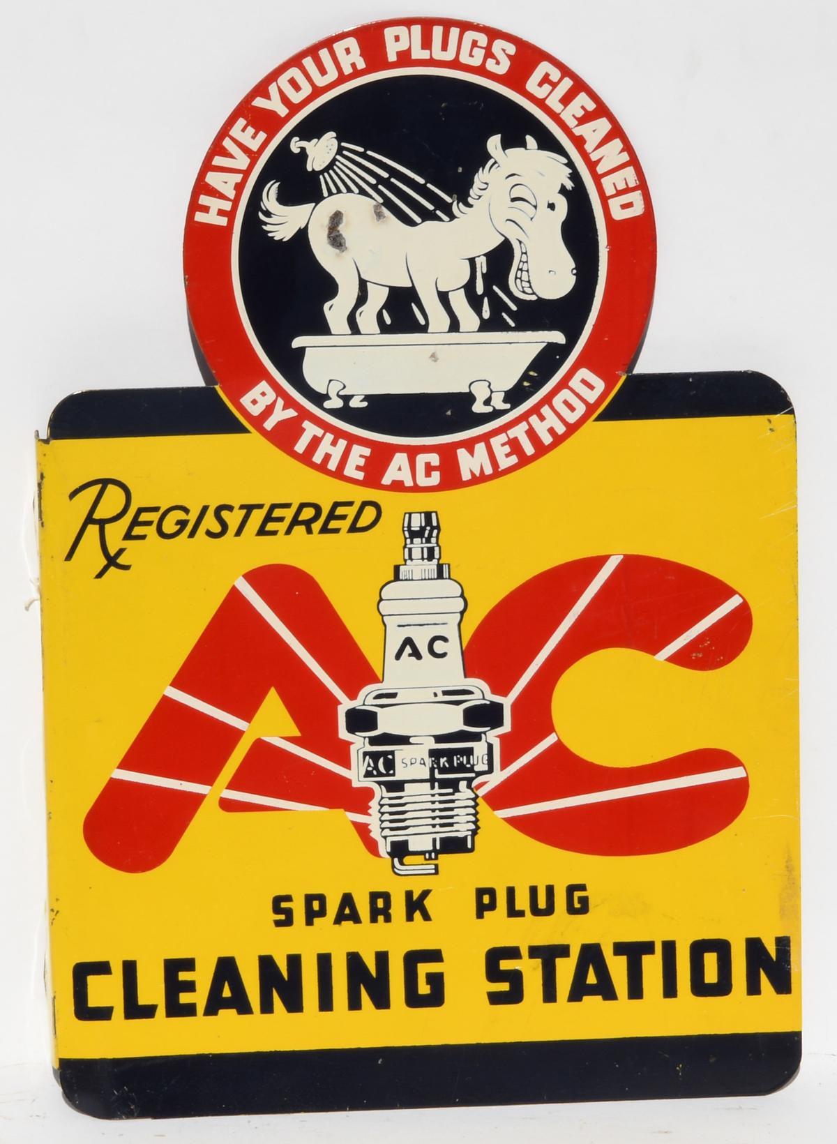 AC Spark Plug Cleaning Station Tin Flange Sign