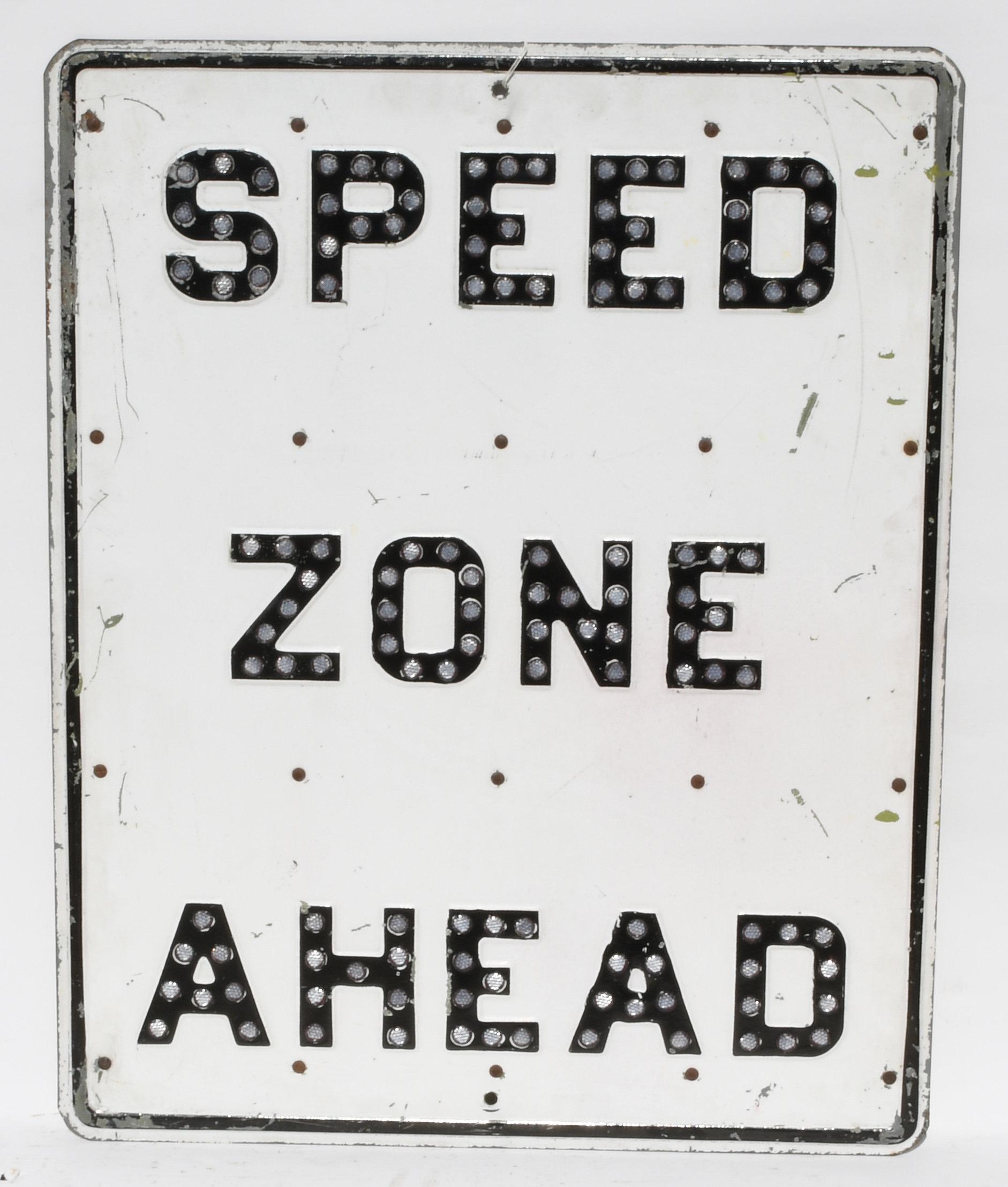 Speed Zone Ahead Tin Sign With Reflectors