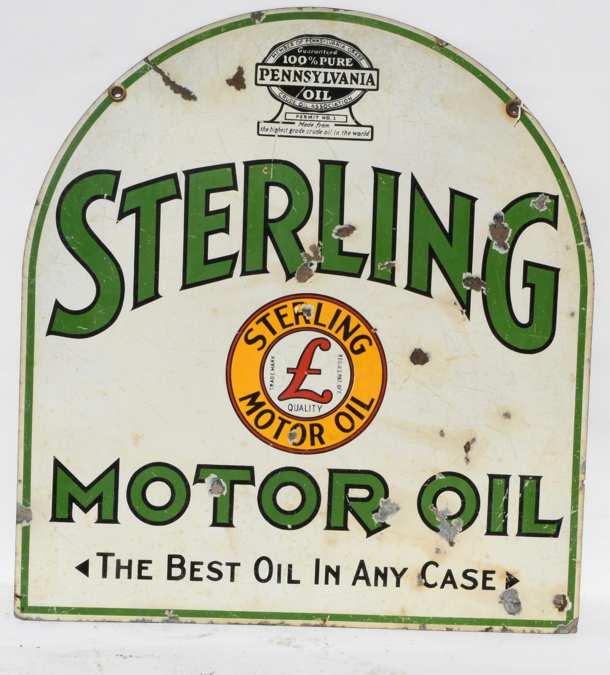 Sterling Motor Oil Tombstone Porcelain Sign