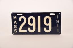 Massachusetts 1911 Porcelain License Plate Restored