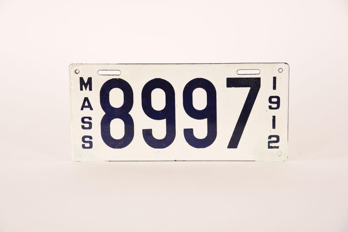 Massachusetts 1912 Porcelain License Plate