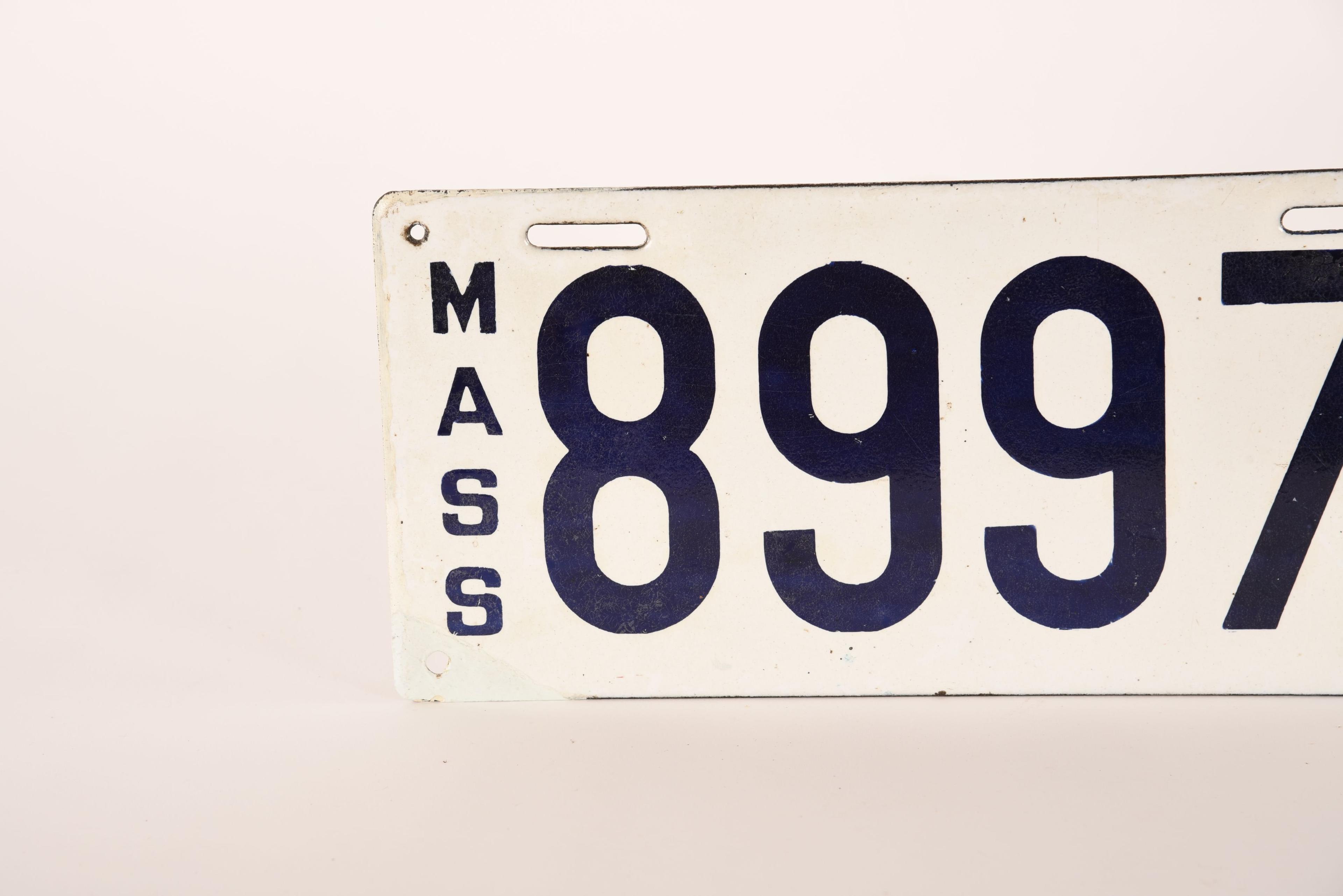 Massachusetts 1912 Porcelain License Plate