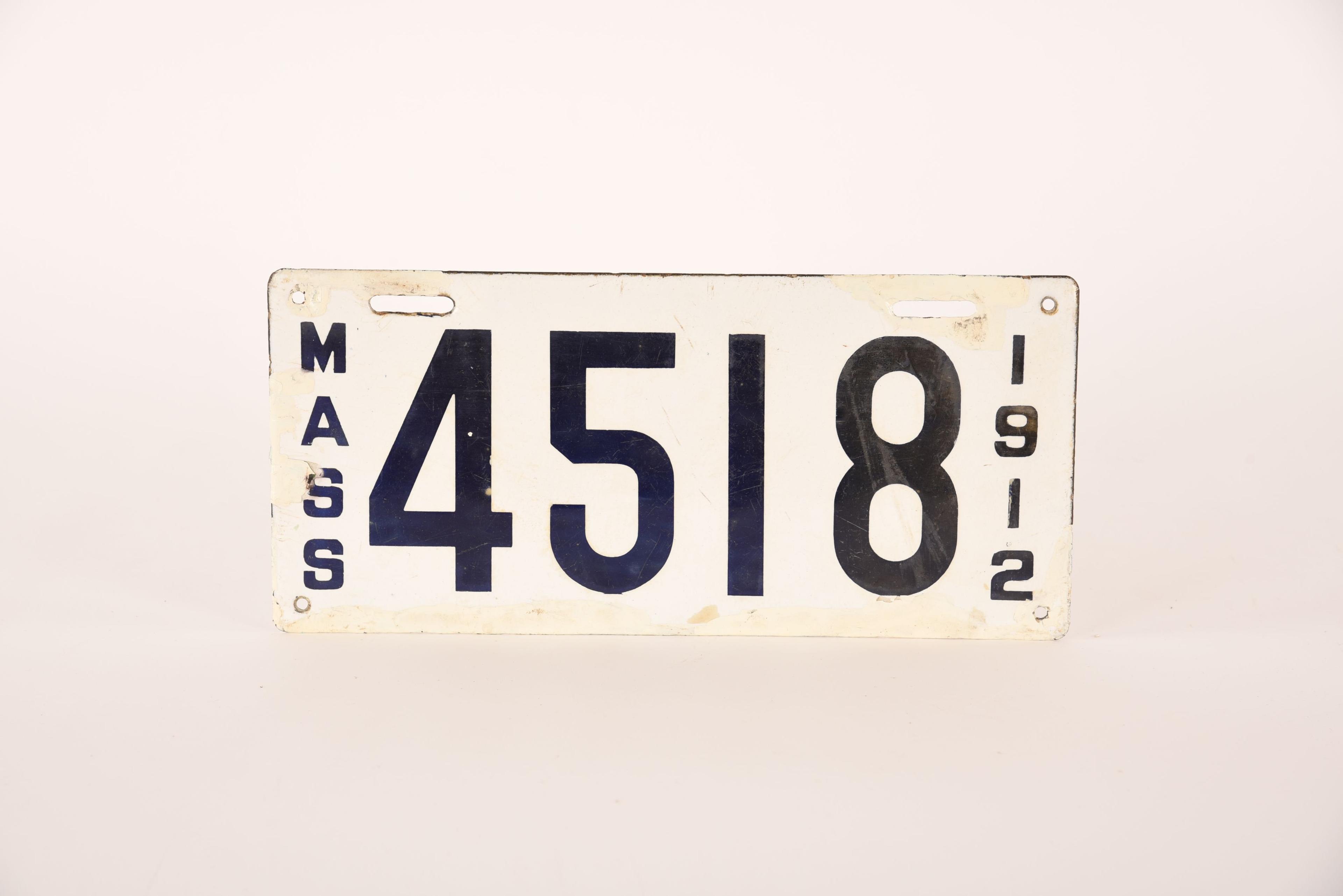 Massachusetts 1912 Porcelain License Plate