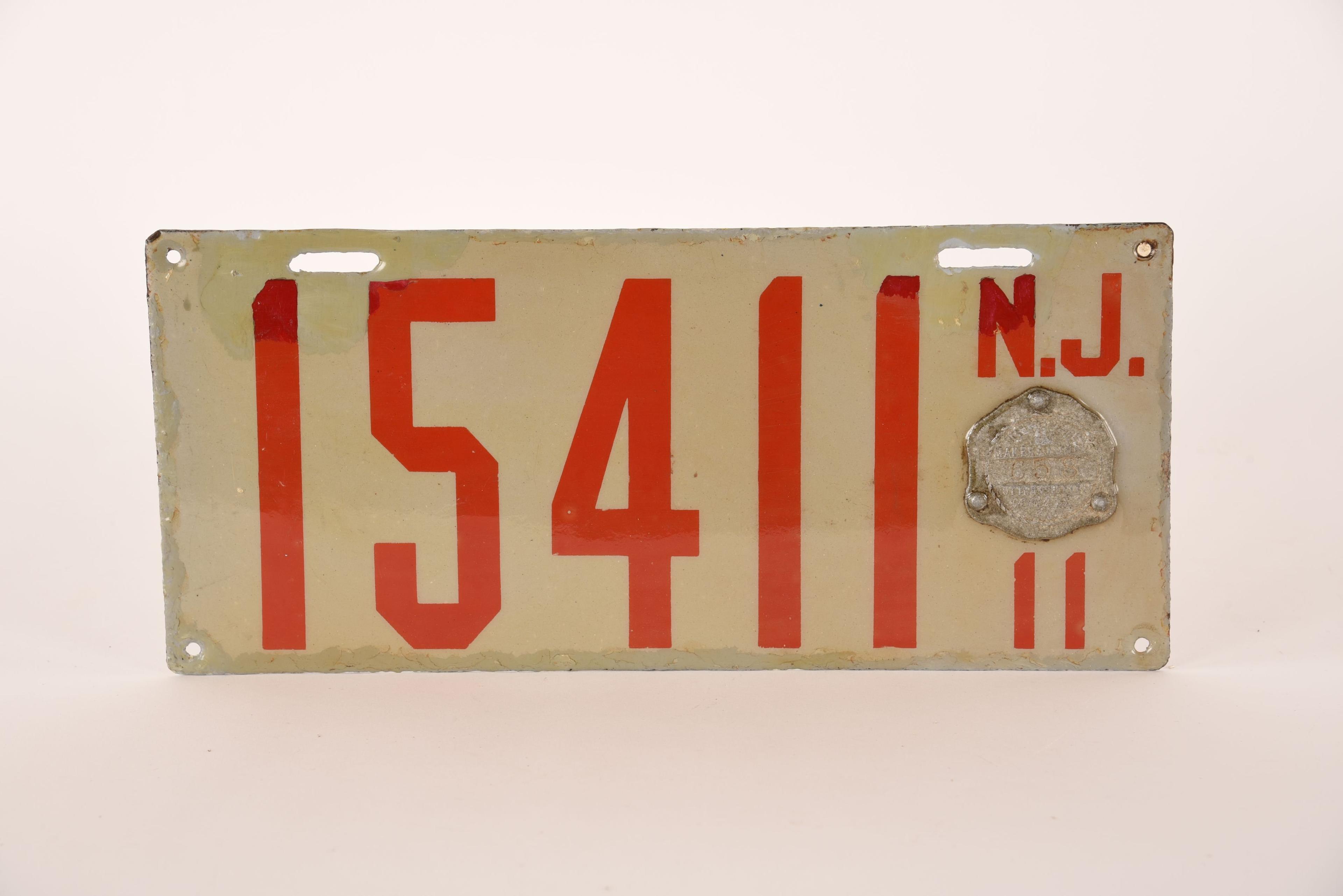 New Jersey 1911 Porcelain License Plate Restored