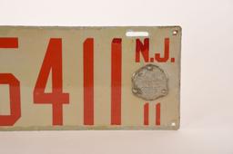 New Jersey 1911 Porcelain License Plate Restored