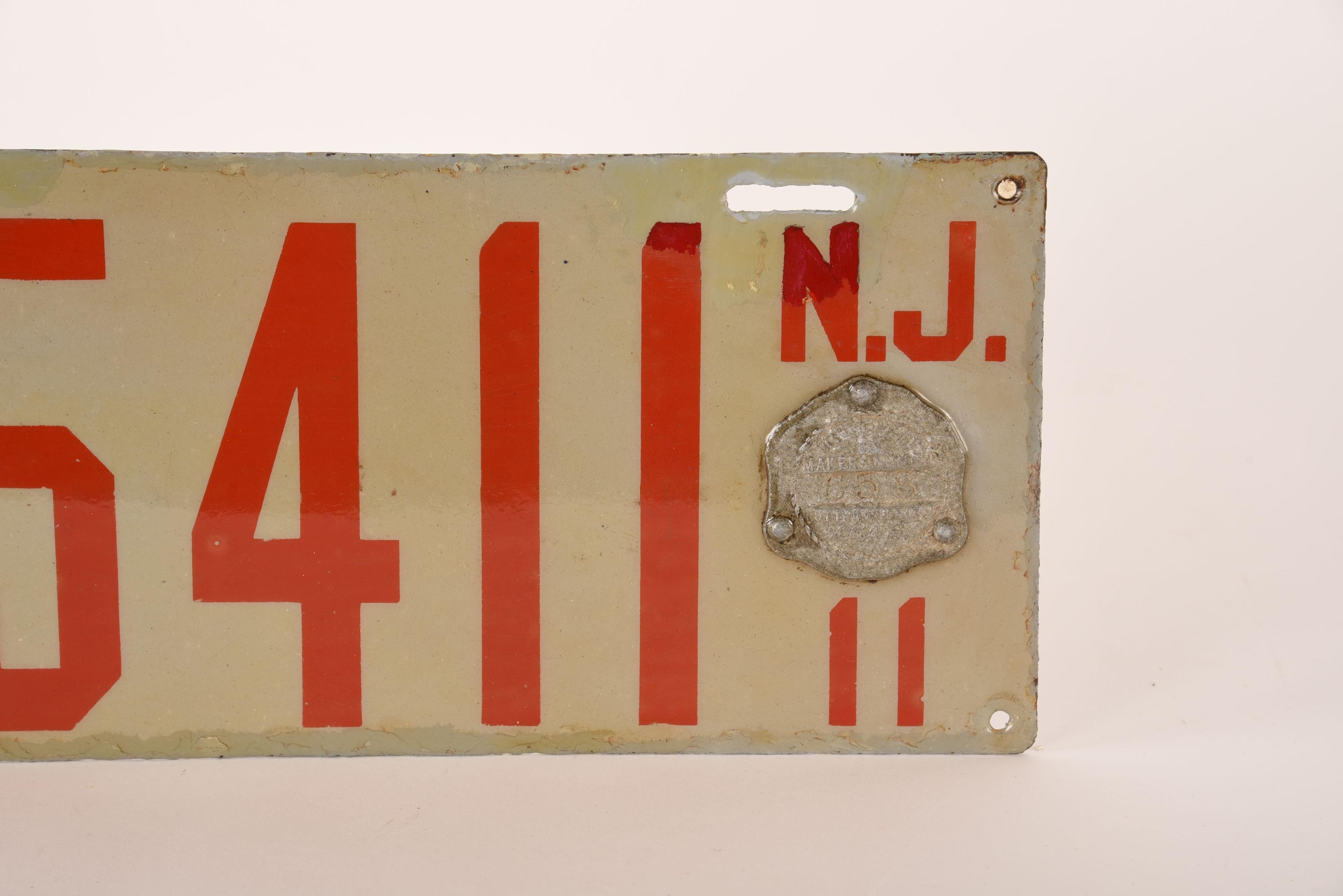 New Jersey 1911 Porcelain License Plate Restored