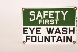 Safety First Eye Wash Fountain Porcelain Sign