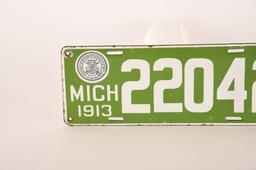 Michigan 1913 Porcelain License Plate