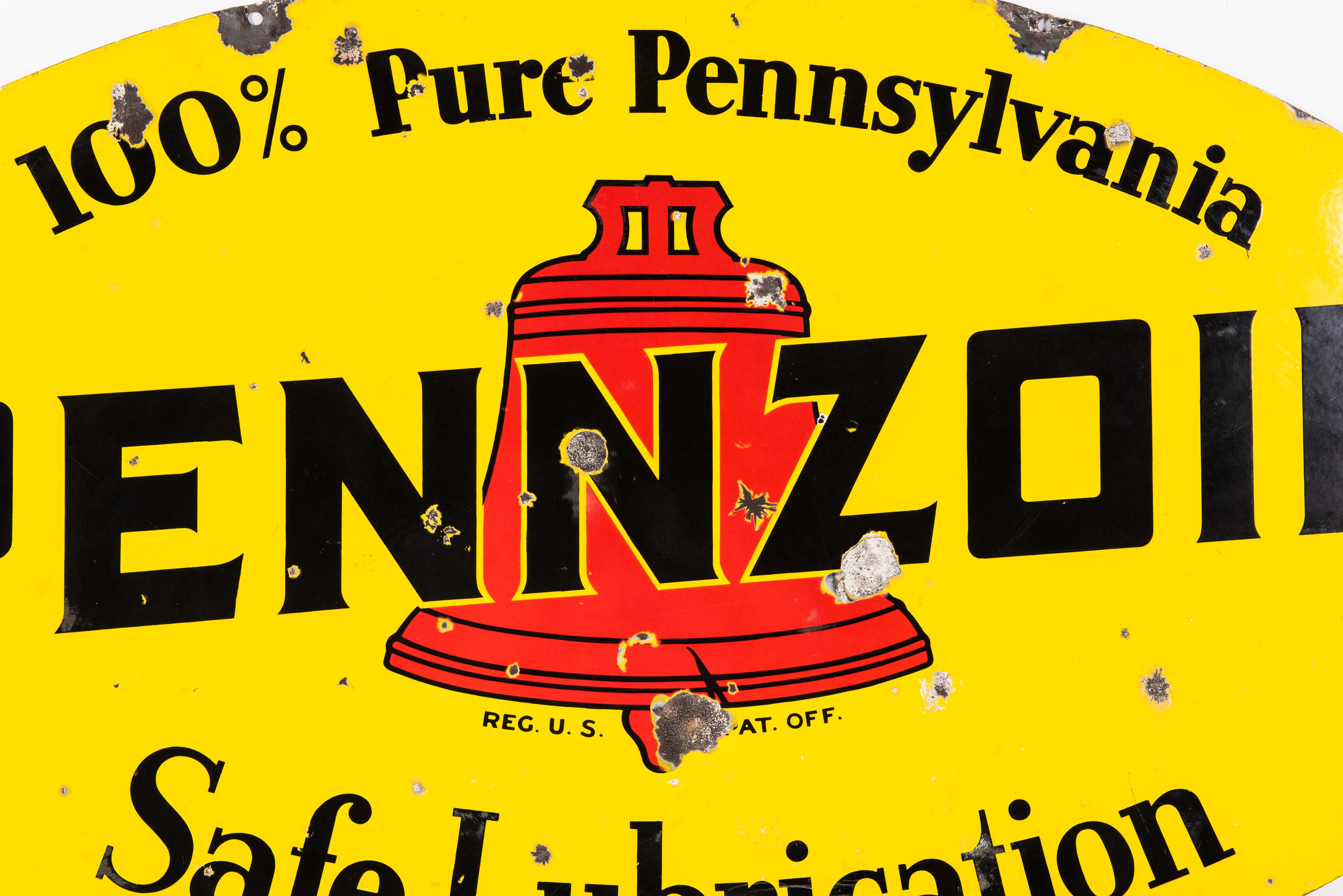 Large Pennzoil Safe Lubrication Porcelain Sign