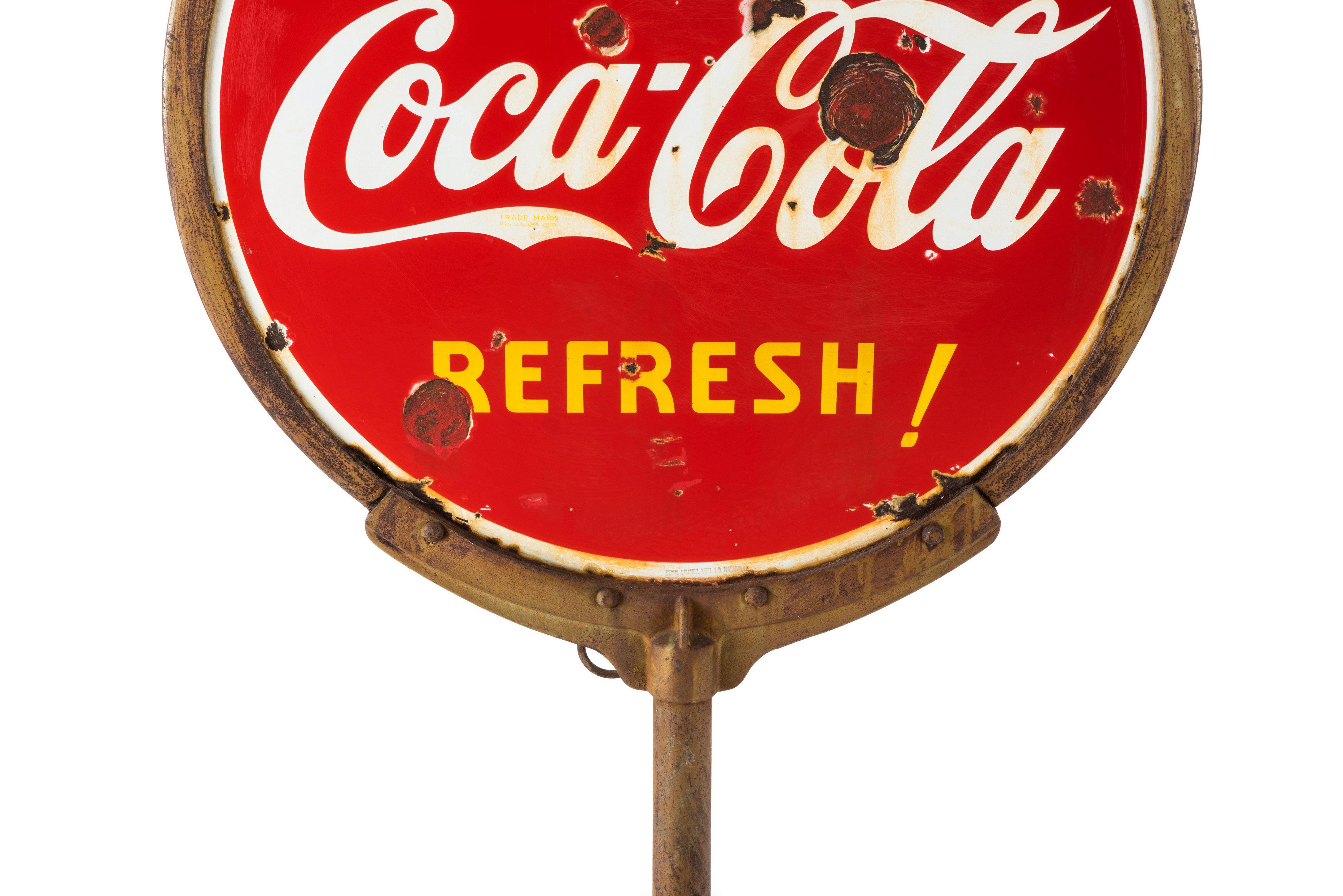 Drink Coca-Cola Refresh! Porcelain Curb Sign