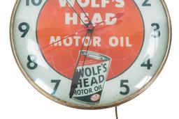 Wolf's Head Motor Oil Lighted Pam Clock