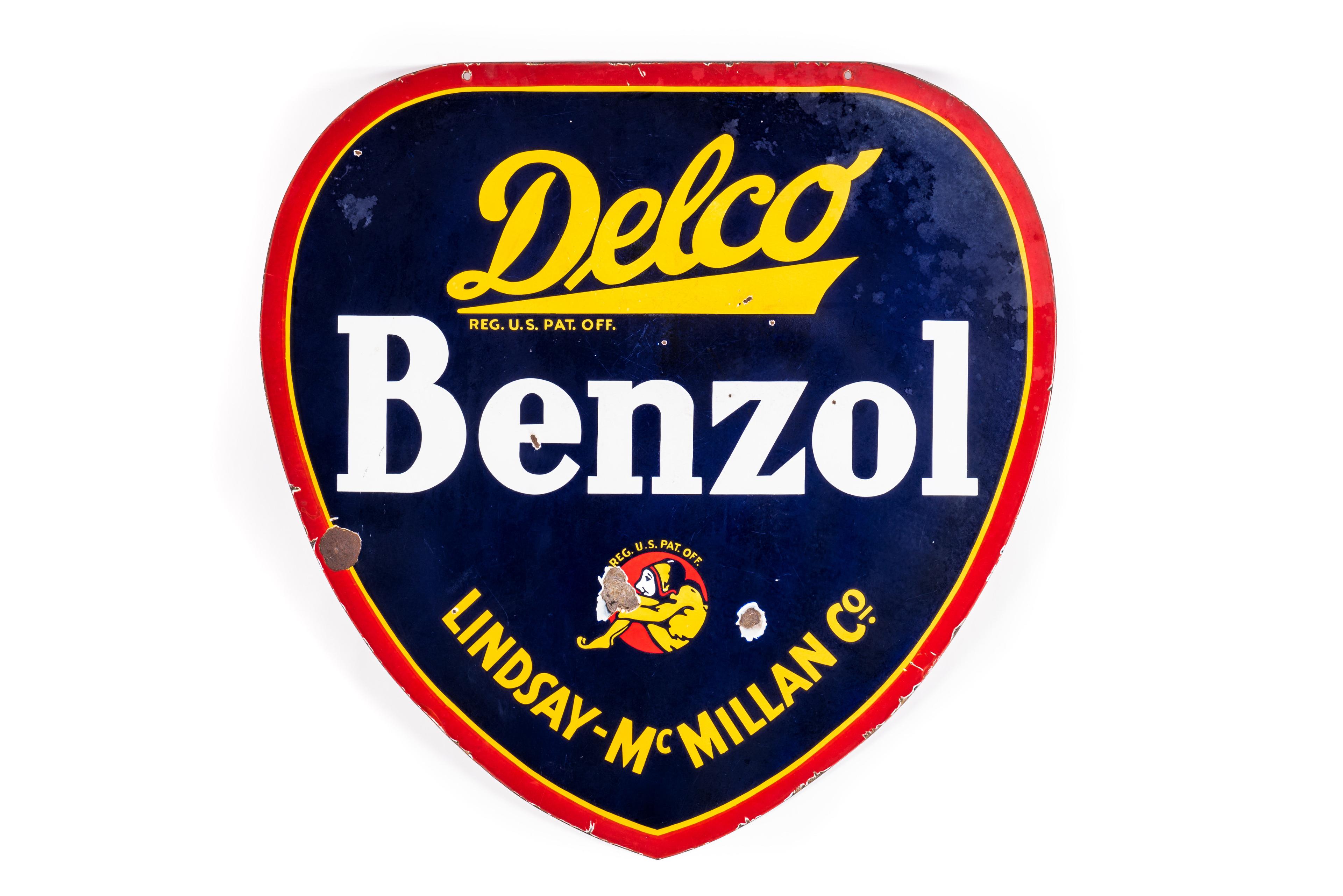 Delco Benzol Lindsay- McMillan Co. Porcelain Sign