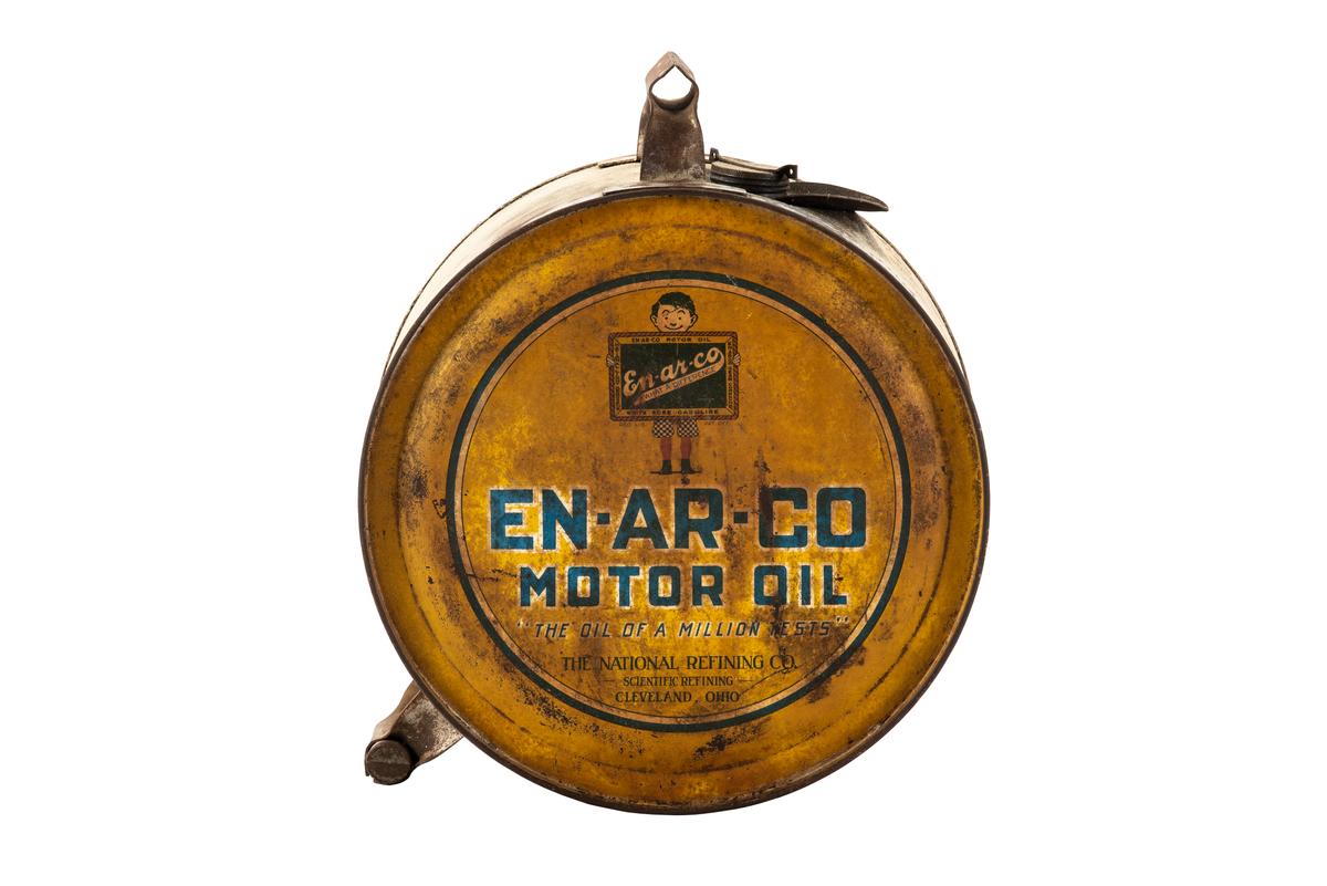 En-ar-co Motor Oil W/boy & Slate Logo Metal Five Gallon Rocker Can