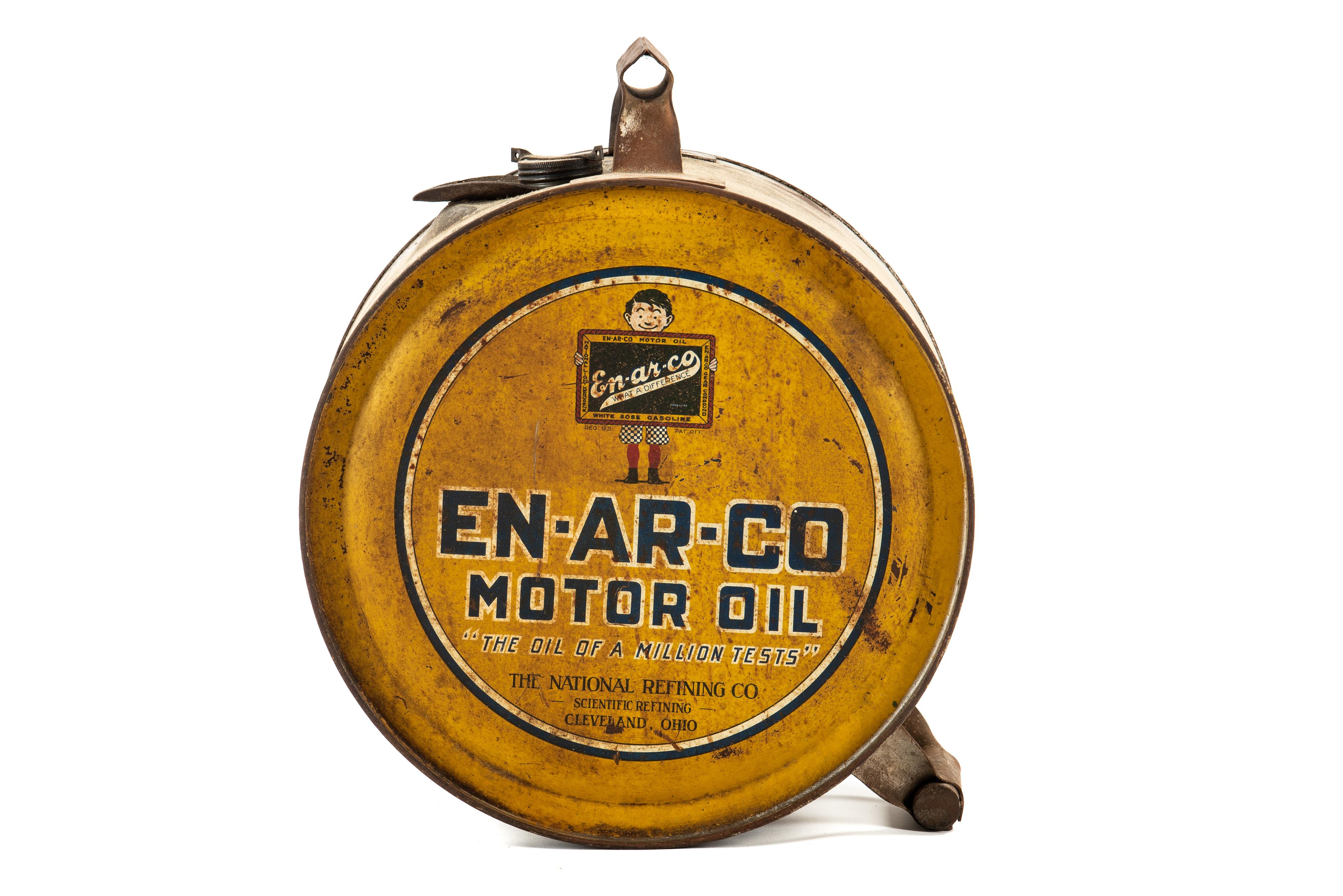 En-ar-co Motor Oil W/boy & Slate Logo Metal Five Gallon Rocker Can