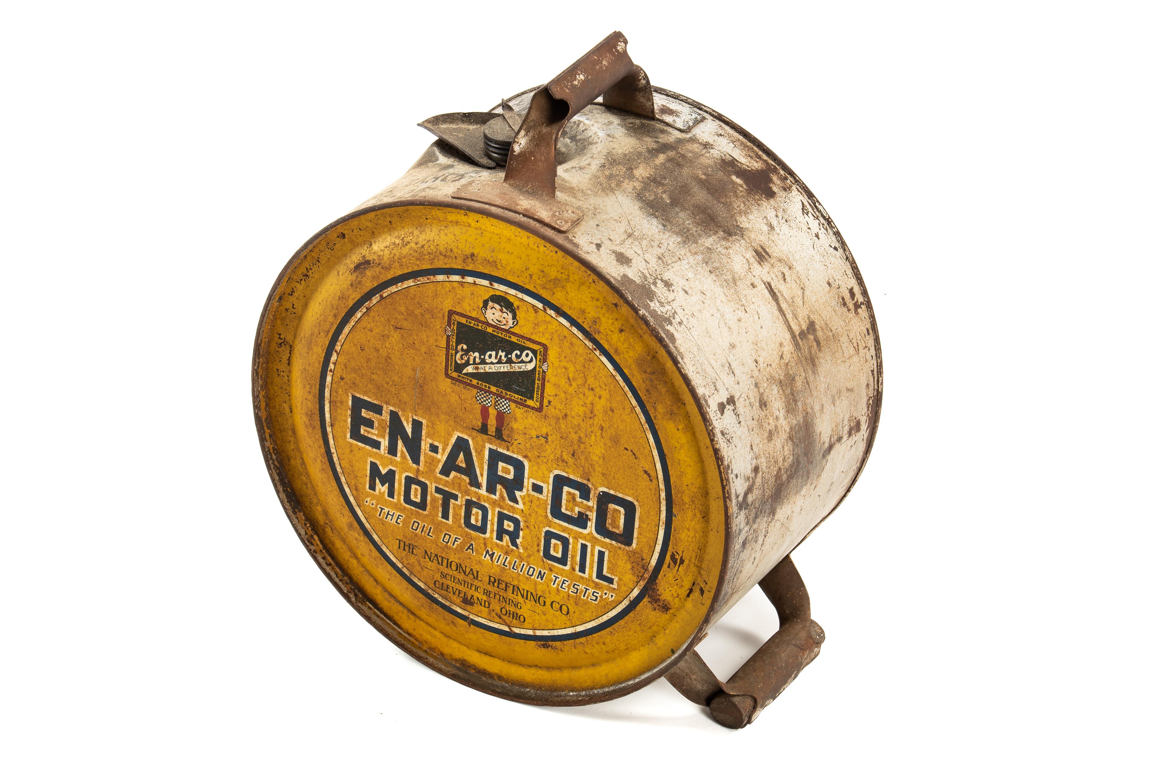 En-ar-co Motor Oil W/boy & Slate Logo Metal Five Gallon Rocker Can