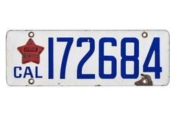 Early 1919 California License Plate