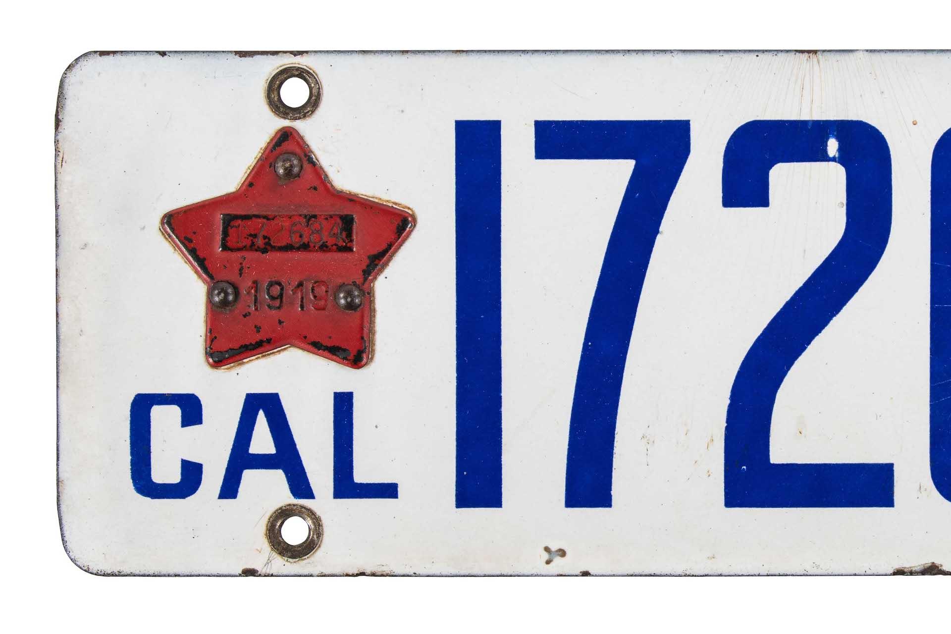 Early 1919 California License Plate