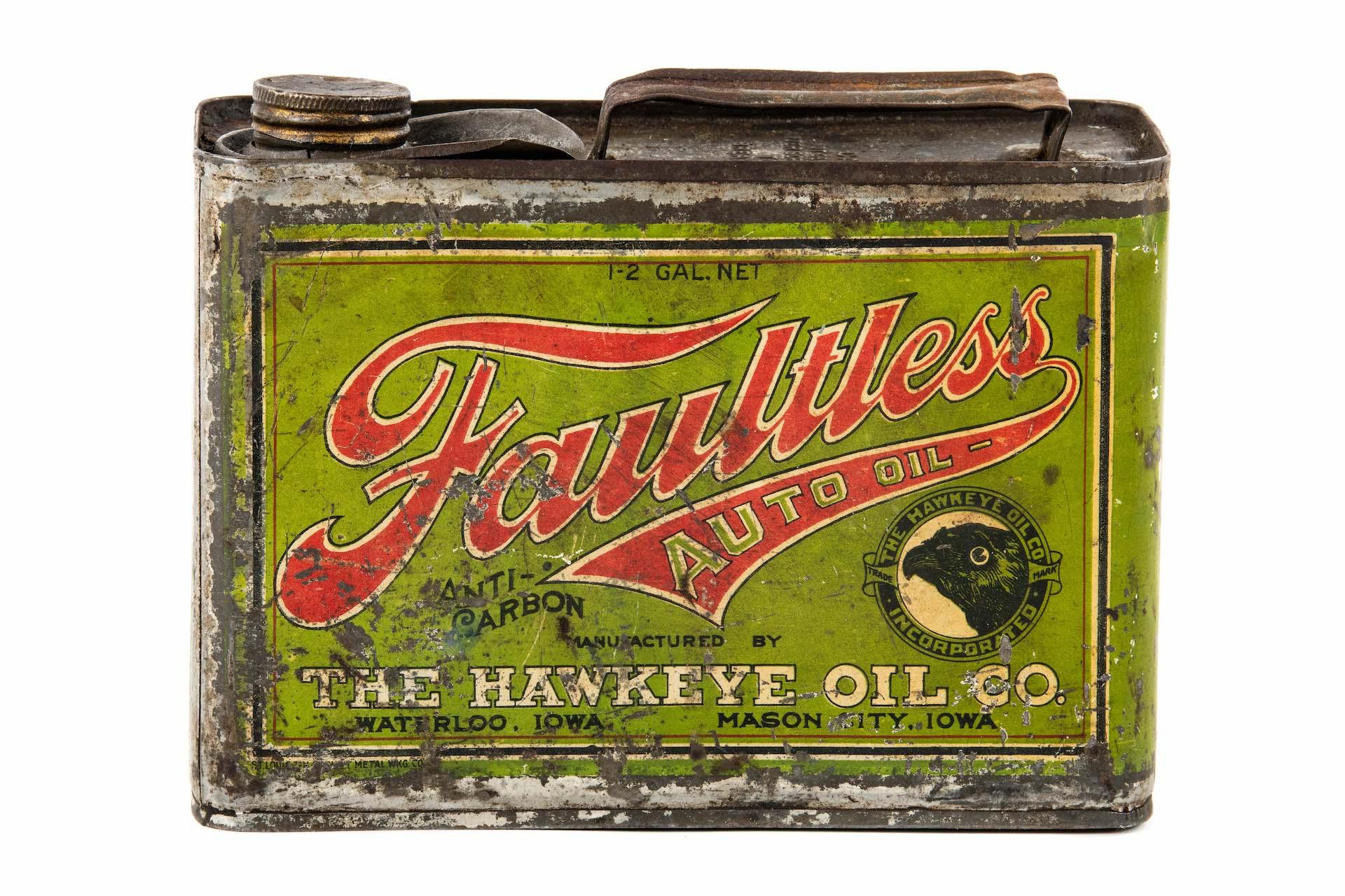 Rare Hawkeye Faultless Motor Oil Can