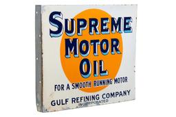 Early Gulf Supreme Motor Oil Porcelain Flange Sign