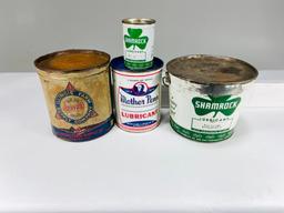 Lot of 4 various grease tins and pails