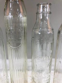 Lot Of 6 Shell & Pure Oil Quart Bottles