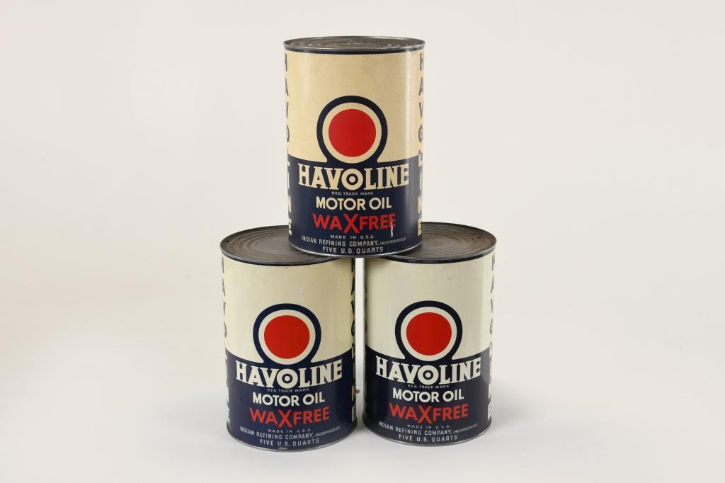 Lot Of 3 Havoline Wax Free 5 Quart Oil Cans