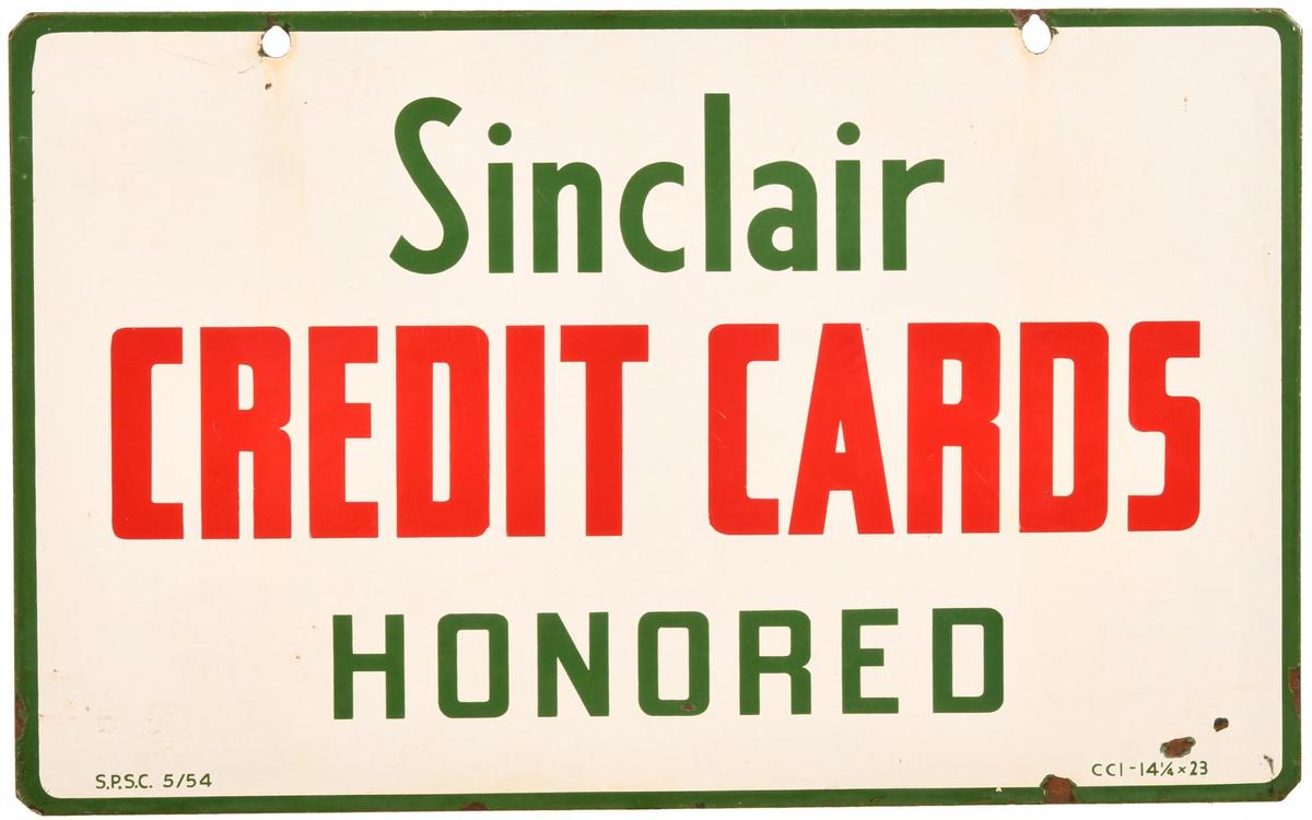 Sinclair Credit Cards Honored Porcelain Sign w/hanger