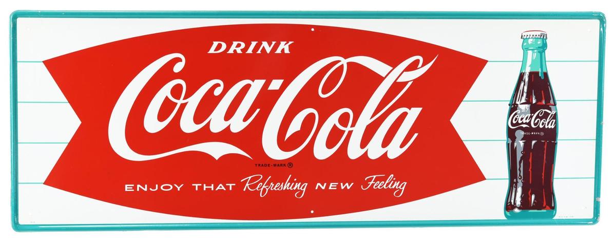 Drink Coca-Cola in Fish Tail w/Bottle Metal Sign