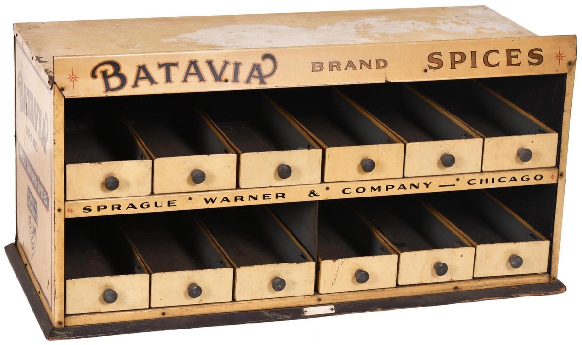 Batavia Brand Fancy Ground Spices Metal Display Cabinet