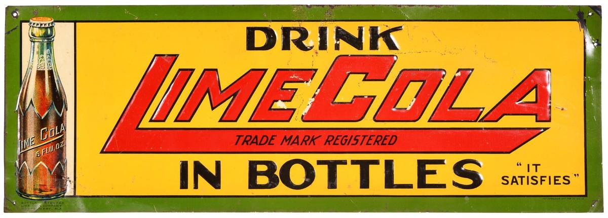 Drink Lime Cola w/Bottle Metal Sign