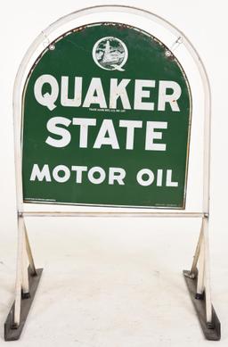 Quaker State Motor Oil Metal Sign in Stand