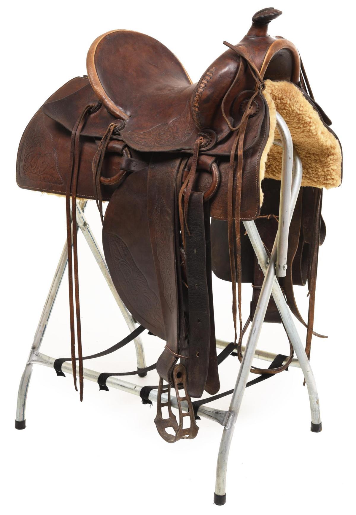 Circa 1910 Saddle With Period Cast Iron Stirrups