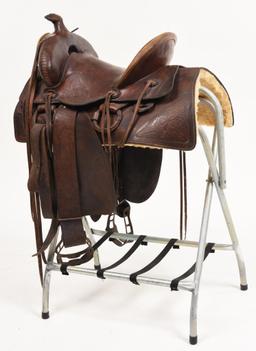 Circa 1910 Saddle With Period Cast Iron Stirrups