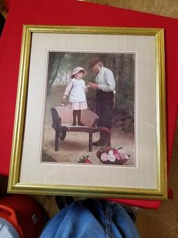 Framed Print. Victorian Wheelbarrow Ride.  Gilded wood frame